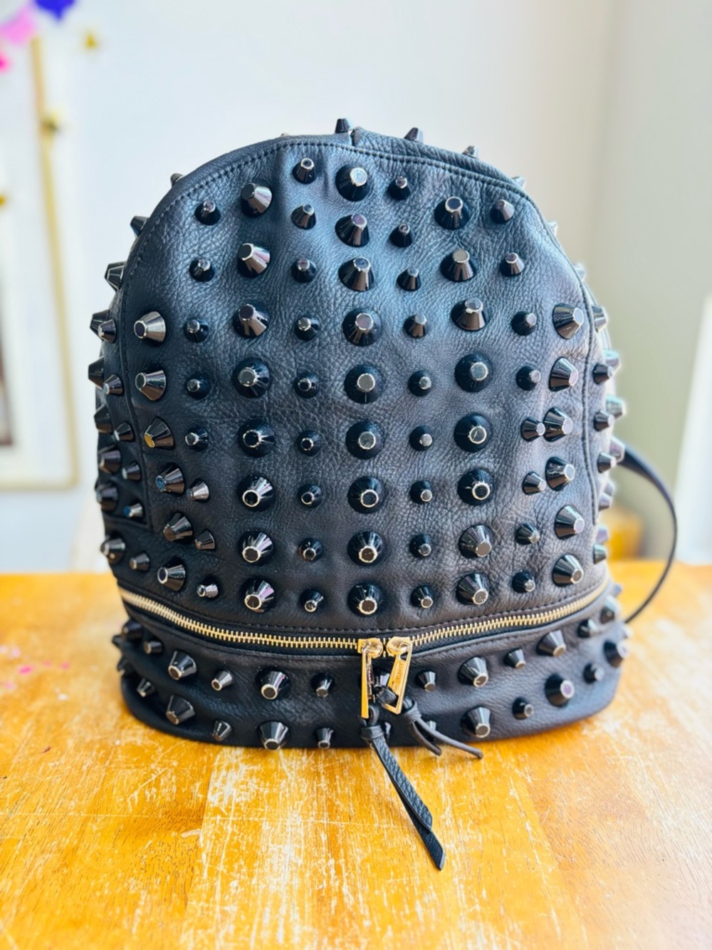 Traci Lynn Black Studded Vegan Leather Backpack - Picture 2 of 13